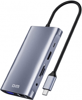 DM CHB055 Type-C to HDMI VGA RJ45 USB 3.0 AUX PD TF SD Dönüştürücü